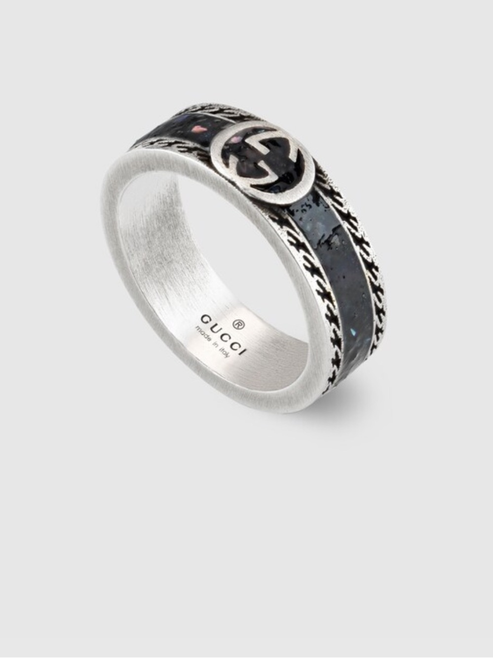 NWT GUCCI INTERLOCKING G RING STERLING SILVER BLACK ENAMEL DESIGNER SIZE: 19 - Picture 2 of 12